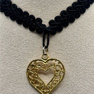 Black Choker Gold Plated Heart Pendant